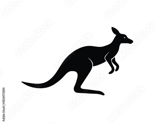Minimalist black kangaroo silhouette in mid jump vector design silhouette