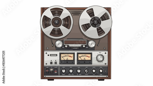 Vintage Reel to Reel Tape Recorder with Two Large Reels.