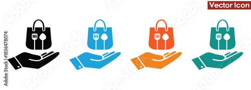 Delicious food delivery service offering convenient takeout packaging,Food delivery by scooter vector icon.Fast shipping service for restaurant clients.Products transportation.Isolated vector
