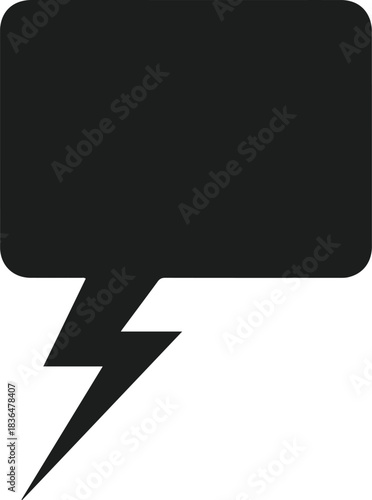 Black speech bubble with lightning bolt accent on white background chat bubble dialogue box