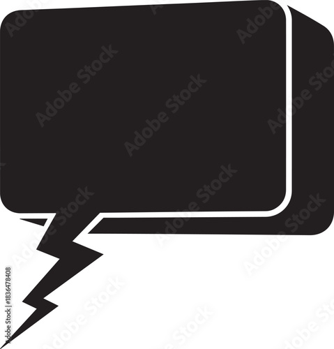 Black speech bubble with lightning bolt accent on white background talk bubble chat bubble