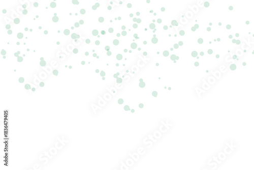 Delicate light mint green bokeh or glitter particles gently falling against a clean white background for festive decoration