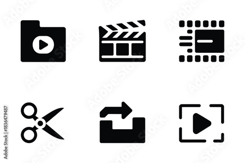 Video editing icons for digital content creation and media production