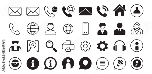 Contact icon set mail phone globe user and various web symbols for communication