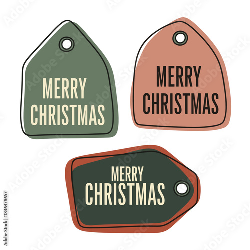 Gift tags with merry Christmas message in modern typography design  