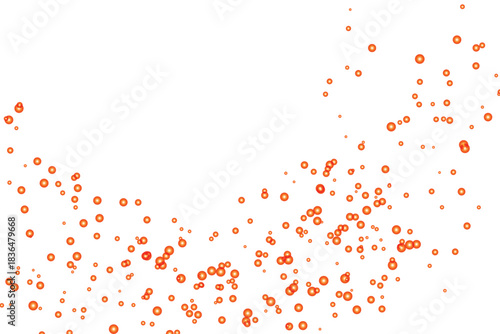 Dynamic orange circular elements scattered across a pristine white background, creating a vibrant, energetic visual flow for design projects