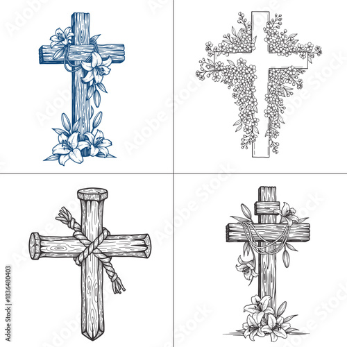 floral wooden cross bundle easter resurrection hope christian faith illustration