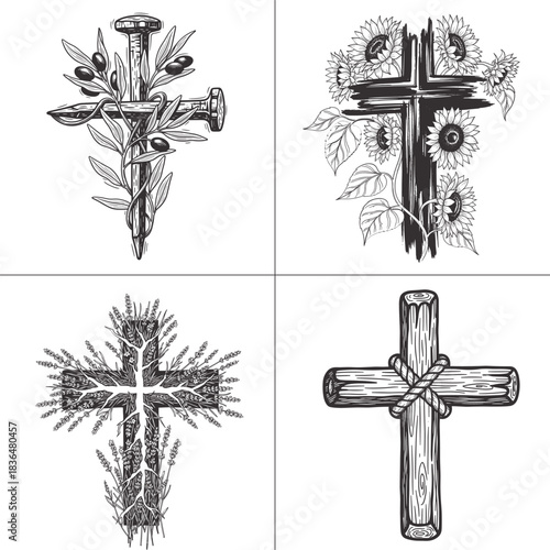 floral christian cross nails sunflower rustic wood faith t shirt design