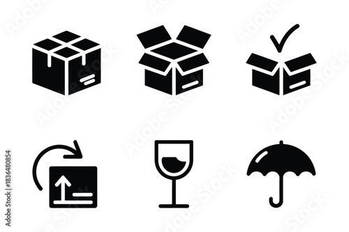 Shipping and handling icons for packaging and logistics