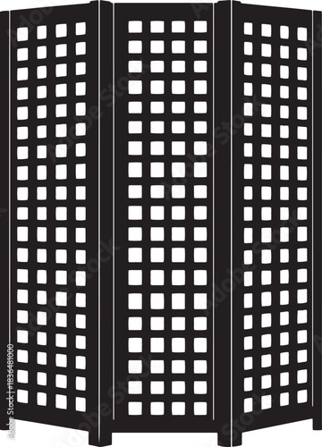 Decorative black folding screen with square lattice design for room divider or background use artistic simplicity minimalist style room decor