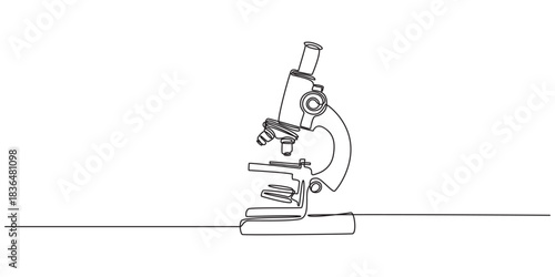 Microscope labs in continuous one line drawing. Single line art illustration of laboratory equipment. Editable vector, Microscope lab simple outline illustration. Continuous line drawing of Microscope
