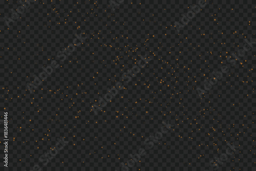Abstract background with golden particles scattered on a dark transparent grid, representing glitter or confetti