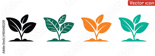 Seedling icon vector silhouette. Leaf nature icon vector,Inspiring plant seedlings sprouting in vibrant colors for nature designs,leaf icon nature symbol design element logo template vector eps 10