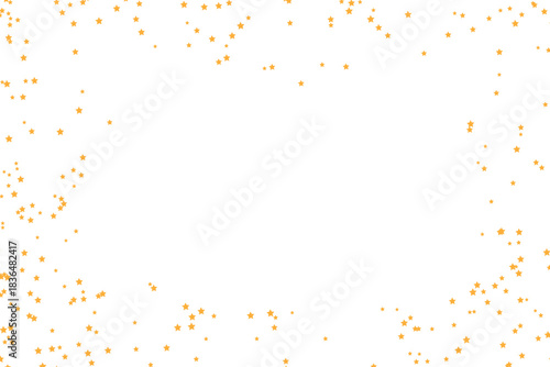 Bright orange confetti elements gracefully forming an abstract frame on a pristine white canvas, ideal for festive greetings and digital designs