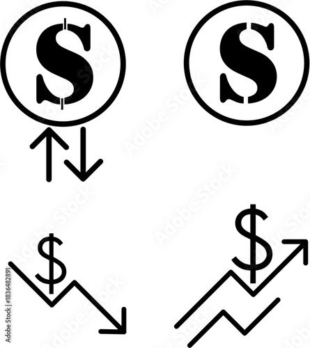 Dollar Sign icon with Market Trend Chart – Financial Growth Concept - Bitcoin and Dollar Symbol –Cryptocurrency Exchange Trend - USD Currency Icon with Rising Market Graph – Economy Forecast 