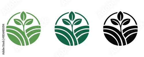 Agriculture logo design agronomy logo with plants on a fields vector illustration.Agro ecological farmhouse logo design.
