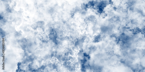 abstract blue sky and watercolor white background, clouds shaped like white fluffballs in a blue sky, bright blue sky with white clouds for background or wallpaper.