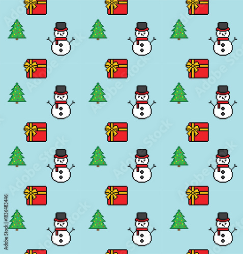 pixel christmas Seamless Pattern vector winter background new year pixel art for 8 bit game