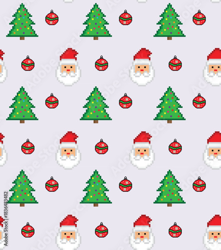 pixel christmas Seamless Pattern vector winter background new year pixel art for 8 bit game