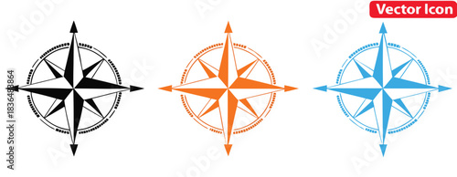 Modern compass rose icons set,Compass icon.Nautical compass with north,south, west east for map and travel.Logo for direction and navigation.Compass icons set. Set of compass symbols on white isolate.