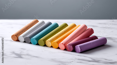 Colorful chalk pieces arranged orderly, happy and vibrant display
