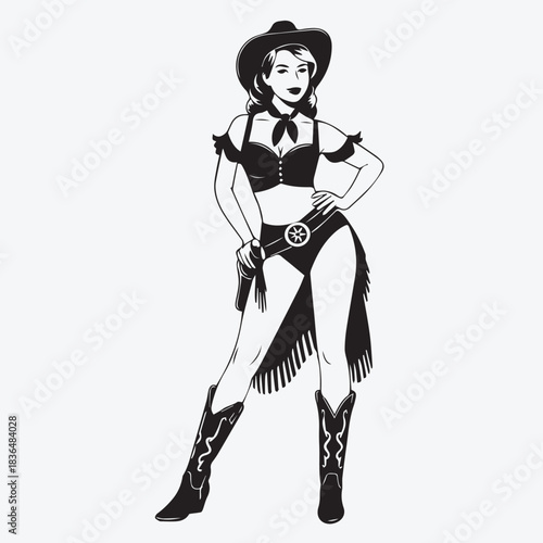 Sexy Pop Art Western Woman in Bikini and Fringed Chaps Illustration