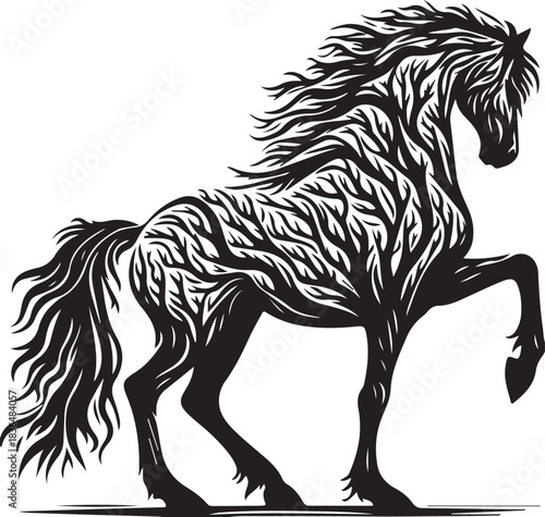 Black running mustang horse  silhouette vector illustration for art design
