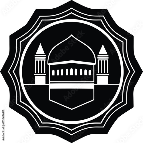 Kaaba Silhouette in Decorative Frame.