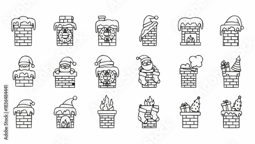 Christmas Chimney Collection - Festive Brick Structures with Santa and Gifts.