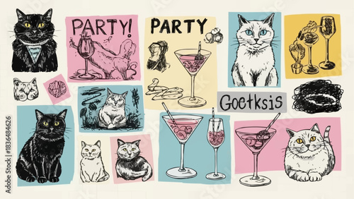 Cats and Cocktails Party Illustration Collection.