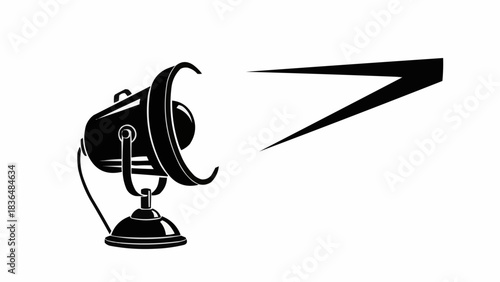 Vintage spotlight illustration with focused beam, stage lighting design.