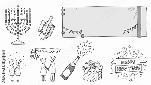 Collection of Holiday and Celebration Icons and Symbols.