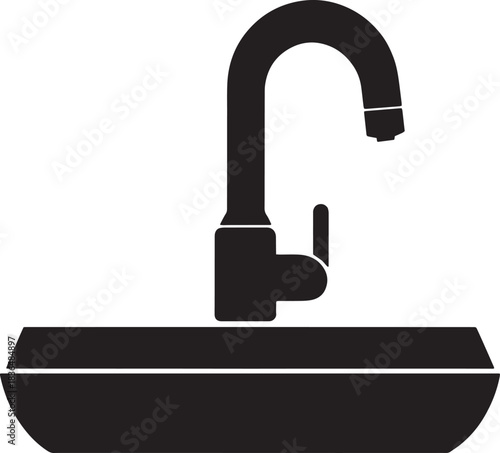 Sleek Modern Black Faucet and Sink Illustration for Bathroom and Kitchen Design Projects