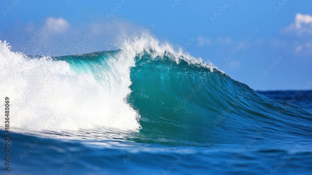Fototapeta premium Majestic Pacific Ocean wave crashing against the shoreline at midday