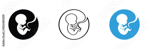 Newborn silhouette. Vector baby symbol black on white,Fetus silhouette in womb icon symbolizes new life and growth.editable stroke
