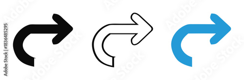 Simple arrow icon set showing direction change and flow,Illustration set of downward pointing curved arrows .Modern redo undo arrows for web design and graphic elements