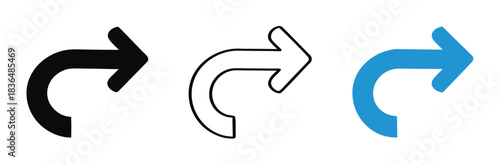 Simple arrow icon set showing direction change and flow,Illustration set of downward pointing curved arrows .Modern redo undo arrows for web design and graphic elements