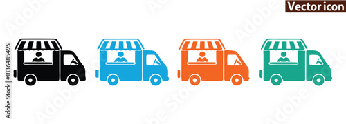 Vibrant food truck icons represent mobile business and street food,Food truck Food Truck Mobile Restaurant Eatery Eat Van Transport Delivery Deliver Fast Service Station Carnival Cafe Sign Icon