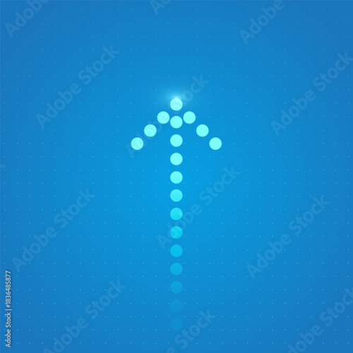 A modern financial graphic with dotted arrows showing upward trends and economic advancement. with Blue gradient dots forming ascending arrows that illustrate rising