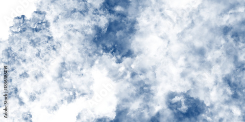 abstract blue sky and watercolor white background, clouds shaped like white fluffballs in a blue sky, bright blue sky with white clouds for background or wallpaper.