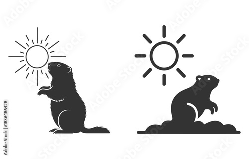 Groundhog day illustration with sunbursts depicting the animal seeing its shadow