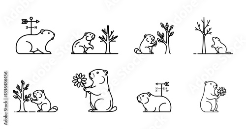 Ancient egyptian art depicting animals and plants in linear style illustration