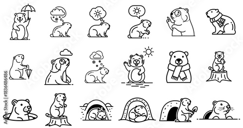 Collection of whimsical hand carved stone garden statues depicting people and animals