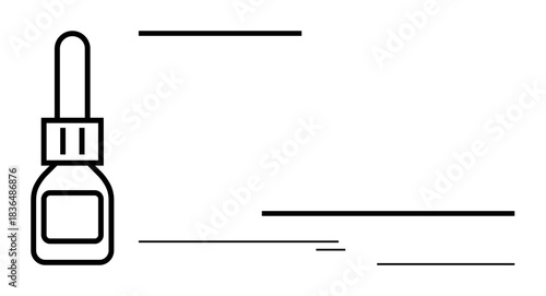 Dropper bottle with thin pipette next to clean lined design suggests liquid dispensing, healthcare, skincare, precision, pharmacy, fluids, or minimalism. Ideal for medicine, wellness science