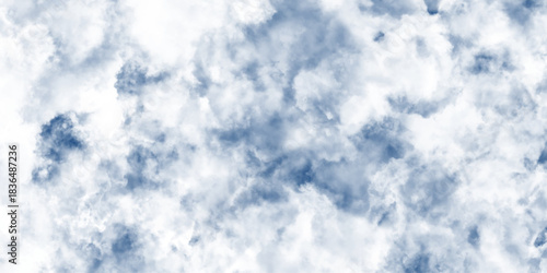 abstract blue sky and watercolor white background, clouds shaped like white fluffballs in a blue sky, bright blue sky with white clouds for background or wallpaper.