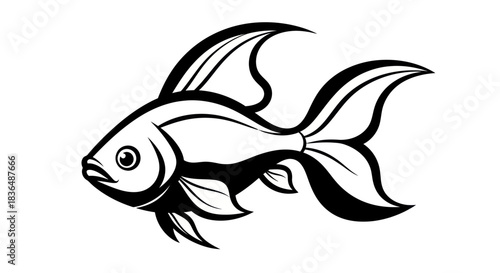 Black and white fish illustration isolated on white background vector