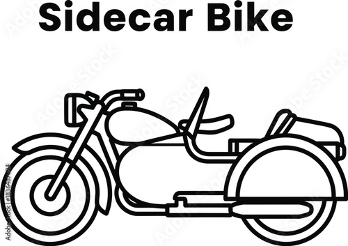 Sidecar motorcycle line art illustration for transportation and vintage designs