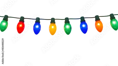 Colorful christmas string lights isolated on transparent background
