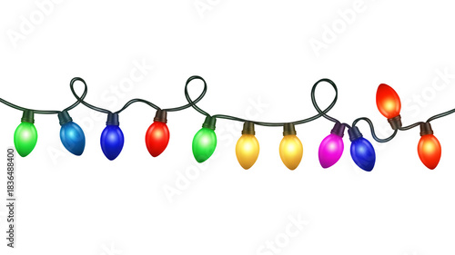 Colorful christmas lights string isolated on transparent background