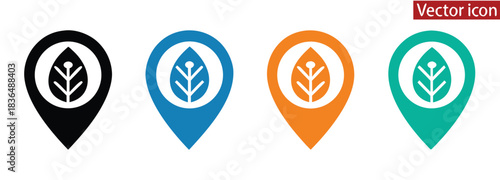 Find local natural resources with vibrant leaf location pin icons,location icon vector illustration on white background,

